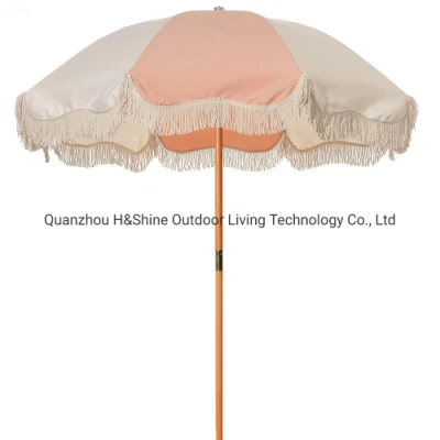 높은 UV 보호 나무 술 비치용 우산(프린지 포함)